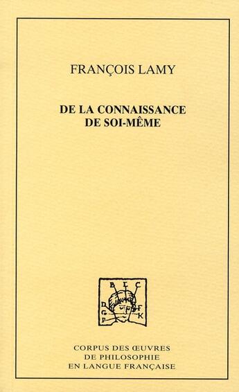 Couverture du livre « De la connaissance de soi-même t.1 ; traité 1 et 2 » de Francois Lamy aux éditions Pu De Dijon