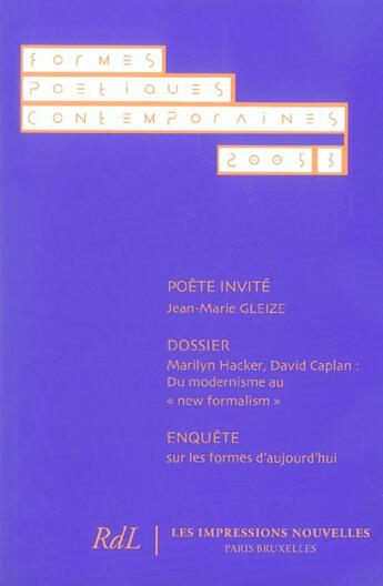 Couverture du livre « Formes poetiques contemporaines n.3 » de  aux éditions Impressions Nouvelles