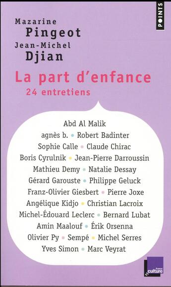 Couverture du livre « La part d'enfance ; 24 entretiens » de Jean-Michel Djian et Mazarine Pingeot aux éditions Points