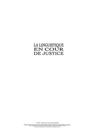 Couverture du livre « La linguistique en cour de justice » de Claude Tousignant aux éditions Presses De L'universite Du Quebec