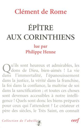 Couverture du livre « Clement de rome : epitre aux corinthiens » de Philippe Henne aux éditions Cerf