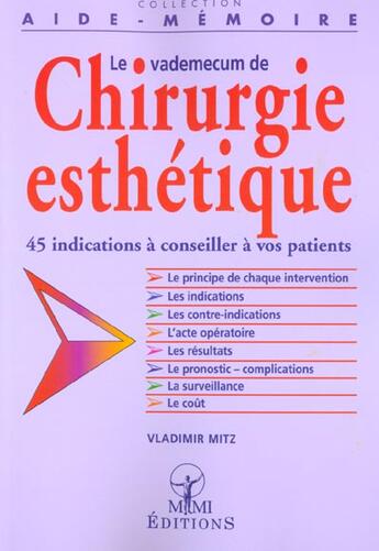 Couverture du livre « Le vademecum de chirurgie esthétique » de Mitz et Sulimovic aux éditions Elsevier-masson