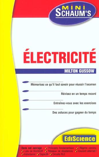 Couverture du livre « Electricite - l'essentiel du cours, des astuces et des exercices corriges » de Milton Gussow aux éditions Dunod