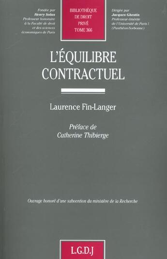 Couverture du livre « Equilibre contractuel (l') » de Laurence Fin-Langer aux éditions Lgdj