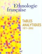Couverture du livre « REVUE D'ETHNOLOGIE FRANCAISE n.HS : tables analytiques (1971-2002) ; hors-série (édition 2003) » de Revue D'Ethnologie Francaise aux éditions Puf