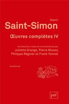 Couverture du livre « Oeuvres completes t.4 » de Henri Saint-Simon aux éditions Puf