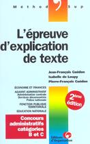 Couverture du livre « Epreuve explication texte » de Guedon/Loupy aux éditions Organisation