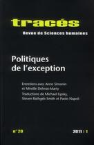 Couverture du livre « Traces, n 20/2011. politiques de l'exception » de  aux éditions Ens Lyon