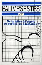 Couverture du livre « Lettre a l'esprit (de la). traduction ou adaptation ? » de Christine Raguet aux éditions Presses De La Sorbonne Nouvelle