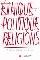Couverture du livre « Éthique, politique, religions 2013-2 3 » de  aux éditions Classiques Garnier
