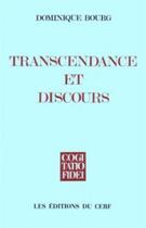 Couverture du livre « Transcendance et discours » de Dominique Bourg aux éditions Cerf