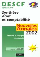 Couverture du livre « Synthese Droit Et Comptabilite ; Descf 1 ; Annales ; Edition 2002 » de Christophe Blin aux éditions Dunod