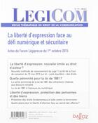 Couverture du livre « Legicom t.57 ; liberté d'expression face au défi numérique et sécuritaire » de Legicom aux éditions Dalloz