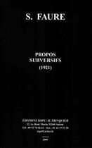 Couverture du livre « Propos subversifs (1921) » de Sebastien Faure aux éditions Tops