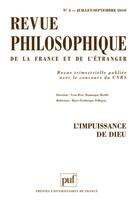 Couverture du livre « Revue Philosophique N.135-3 ; L'Impuissance De Dieu » de  aux éditions Puf