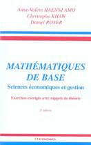 Couverture du livre « Mathematiques De Base - Sciences Economiques Et Gestion » de Haenni Amo/Anne-Vale aux éditions Economica