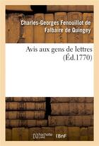 Couverture du livre « Avis aux gens de lettres » de Fenouillot De Falbai aux éditions Hachette Bnf