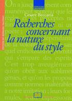 Couverture du livre « Recherches concernant la nature du style » de Cesare Beccaria aux éditions Rue D'ulm
