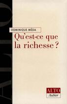 Couverture du livre « Qu'est-ce que la richesse ? » de Dominique Méda aux éditions Aubier