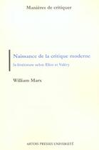 Couverture du livre « Naissance de la critique moderne » de Marx W aux éditions Pu D'artois