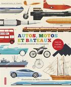 Couverture du livre « Autos, motos et bateaux ; la grande aventure des transports » de Mike Lemanski aux éditions Autrement
