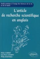 Couverture du livre « L'article de recherche scientifique en anglais » de Carnet Charpy aux éditions Ellipses