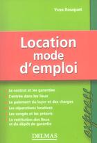 Couverture du livre « Location Mode D'Emploi » de Yves Rouquet aux éditions Delmas