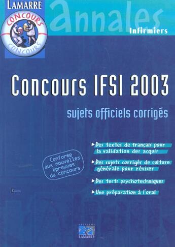 Couverture du livre « Concours ifsi 2003 » de Lefranc aux éditions Lamarre