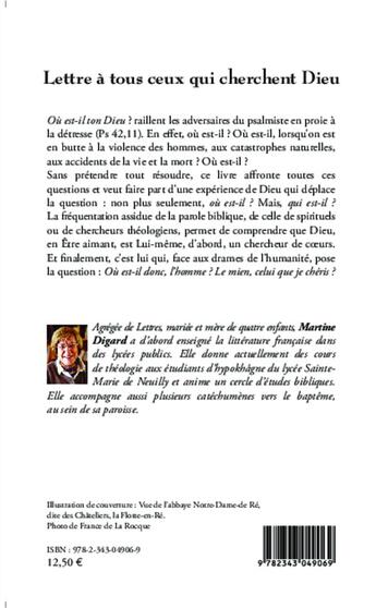 Couverture du livre « Lettre à tous ceux qui cherchent dieu » de Martine Digard aux éditions L'harmattan