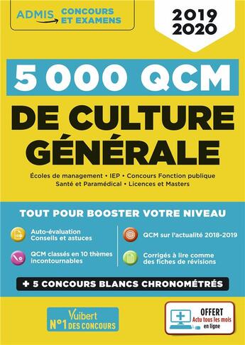 Couverture du livre « 5000 qcm de culture générale (édition 2019/2020) » de  aux éditions Vuibert