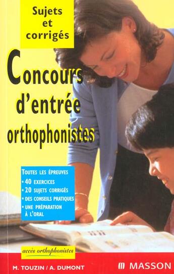 Couverture du livre « Concours d'entree orthophonistes » de Touzin aux éditions Elsevier-masson