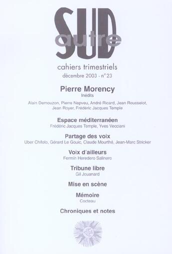 Couverture du livre « Autre sud no23 : morency pierre » de Collectif aux éditions Autres Temps