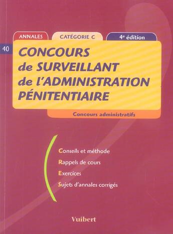 Couverture du livre « Concours De Surveillant De L'Administration Penitenciaire » de  aux éditions Vuibert