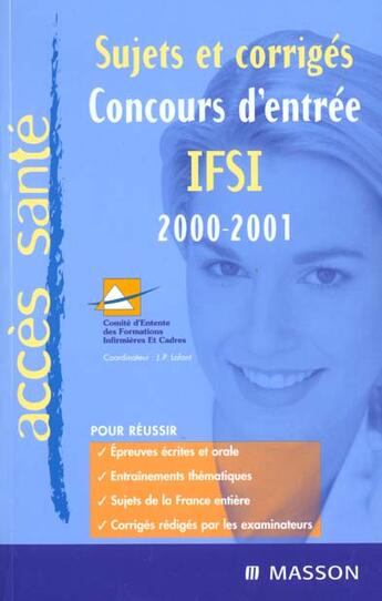 Couverture du livre « Concours d'admission ifsi 2000-2001 ; nouvelle edition » de Cefiec aux éditions Elsevier-masson