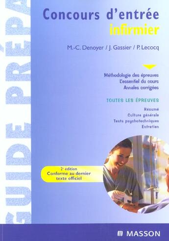 Couverture du livre « Concours d'entree infirmier ; 2e edition » de Jacqueline Gassier et Marie-Christine Denoyer aux éditions Elsevier-masson