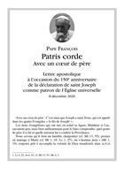 Couverture du livre « Patris corde ; lettre apostolique avec un coeur de père » de Pape Francois aux éditions Tequi