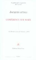 Couverture du livre « Conférence sur marx » de Jacques Attali aux éditions Pleins Feux