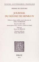 Couverture du livre « Journal du regne de henri iv, t. ii (1592-1594) » de Pierre De L'Estoile aux éditions Droz