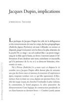 Couverture du livre « Jacques Dupin, implications » de Emmanuel Laugier aux éditions Lettre Volee